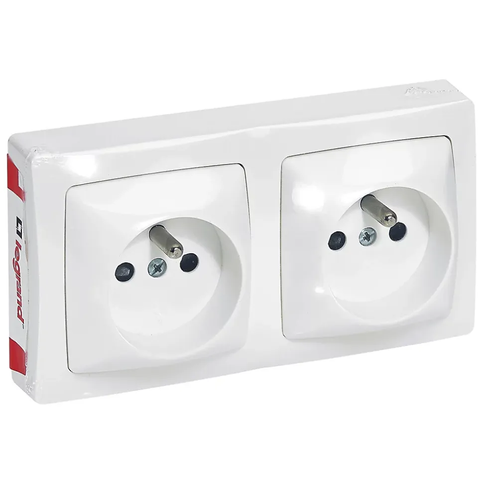 Double prise 2 pôles+terre horizontale ASL Legrand blanc