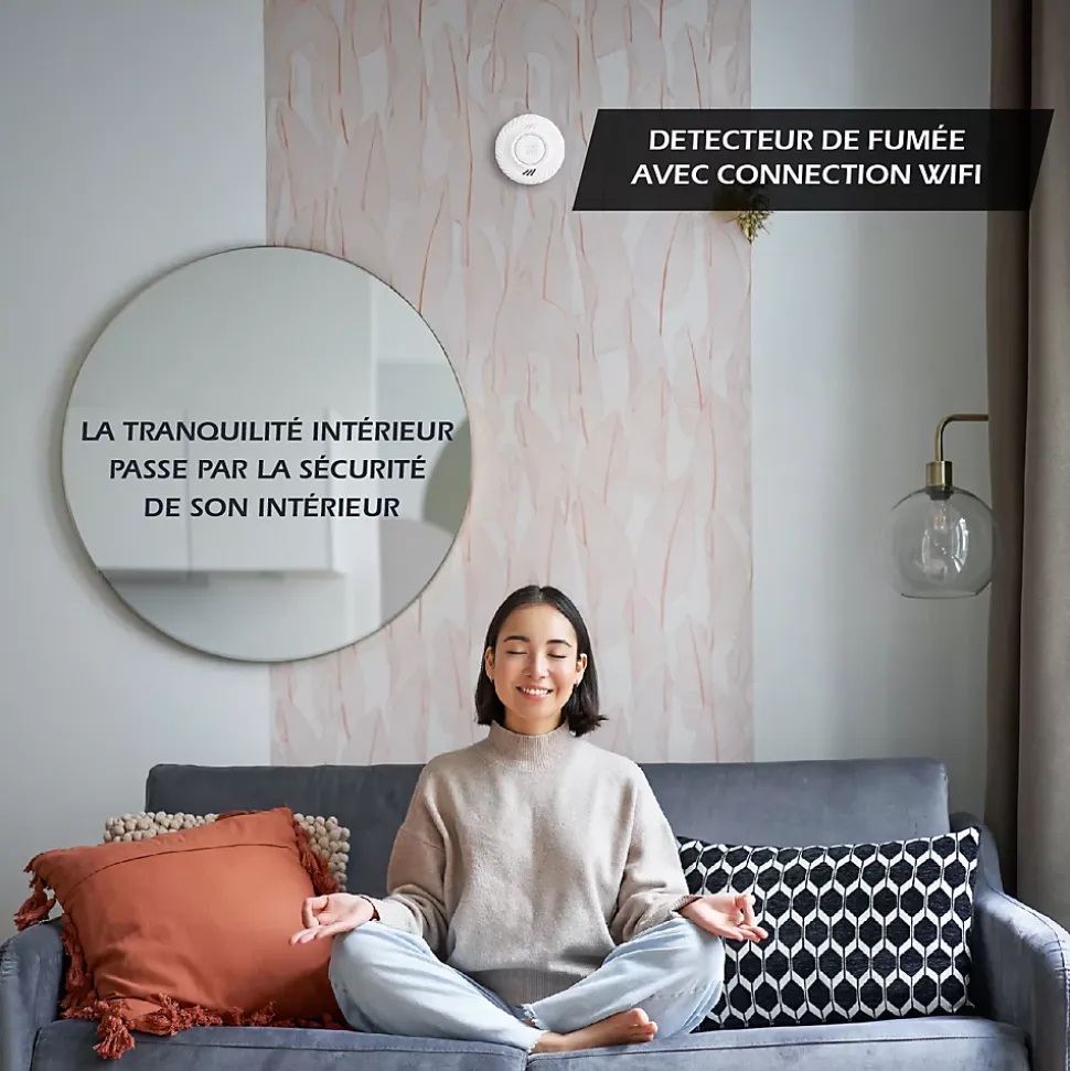 Détecteur de fumée connecté WIFI - CE EN14604 - Pile 10 ans scellée et Kit de fixation magnétique