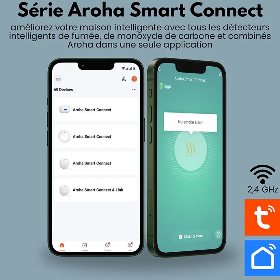 Détecteur de fumée et de monoxyde de carbone Aroha Smart Connect WiFi - Batterie 10 ans - Alarme incendie et CO - Tuya & SmartLife