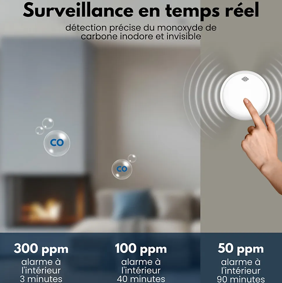 Détecteur de fumée et de monoxyde de carbone Aroha Safety Pro Sleep Line - Batterie 10 ans - Alarme incendie et de CO - 3 pièces