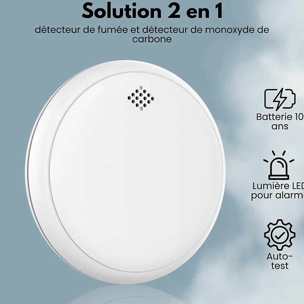 Détecteur de fumée et de monoxyde de carbone Aroha Safety Pro Sleep Line - Batterie 10 ans - Alarme incendie et de CO - 3 pièces
