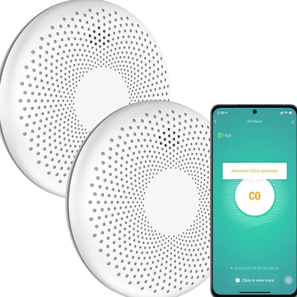 Détecteur de fumée et de monoxyde de carbone Aroha Smart Connect WiFi - Batterie 10 ans - Alarme incendie et CO - 2 pièces