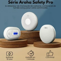 Détecteur de fumée et de monoxyde de carbone Aroha Safety Pro - Batterie 10 ans - Alarme incendie et CO - 2 pièces