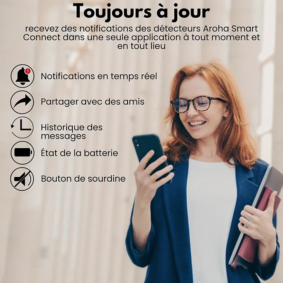 Détecteur de fumée WiFi Aroha Smart Connect - Batterie 10 ans - Alarme incendie connecte avec Tuya et Smartlife - 2 pièces