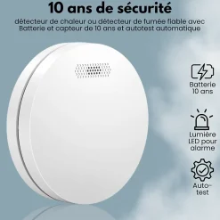 Détecteur de fumée/chaleur connectable Aroha Link - Batterie 10 ans - Capteur de fumée interconnecté - Alarme incendie - Pack de 2