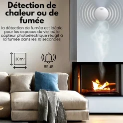 Détecteur de fumée/chaleur connectable Aroha Link - Batterie 10 ans - Capteur de fumée interconnecté - Alarme incendie - Pack de 5