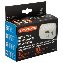 Détecteur de monoxyde de carbone Evacuate LCD 10 ans