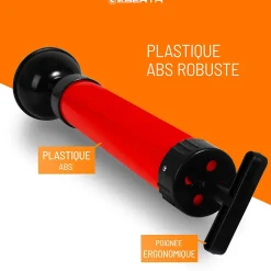 EBERTH Pompe de nettoyage de tuyaux pour un nettoyage efficace des lavabos, douches et baignoires, diamètre de l'embout 90 mm