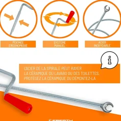 EBERTH Spirale de nettoyage de tuyaux 3m de long et 9mm de diamètre pour tuyaux à partir de 40mm tête en forme de griffe de 20mm