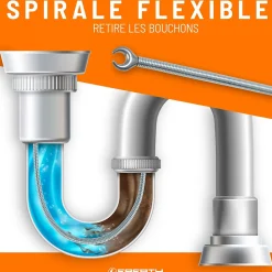 EBERTH Spirale de nettoyage de tuyaux 3m de long et 9mm de diamètre pour tuyaux à partir de 40mm tête en forme de griffe de 20mm