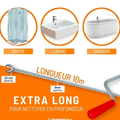 EBERTH Spirale de nettoyage de tuyaux 10m de long et 9mm de diamètre pour tuyaux à partir de 40mm tête en forme de griffe de 20mm