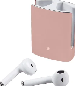 Ecouteurs connectés Bluetooth boîtier rose