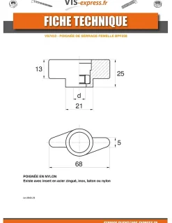 Ecrou bouton de serrage Nylon Insert Acier zingué M6 - 10 pièces