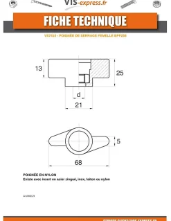 Ecrou bouton de serrage Nylon Insert Acier zingué M6 - 1 pièce