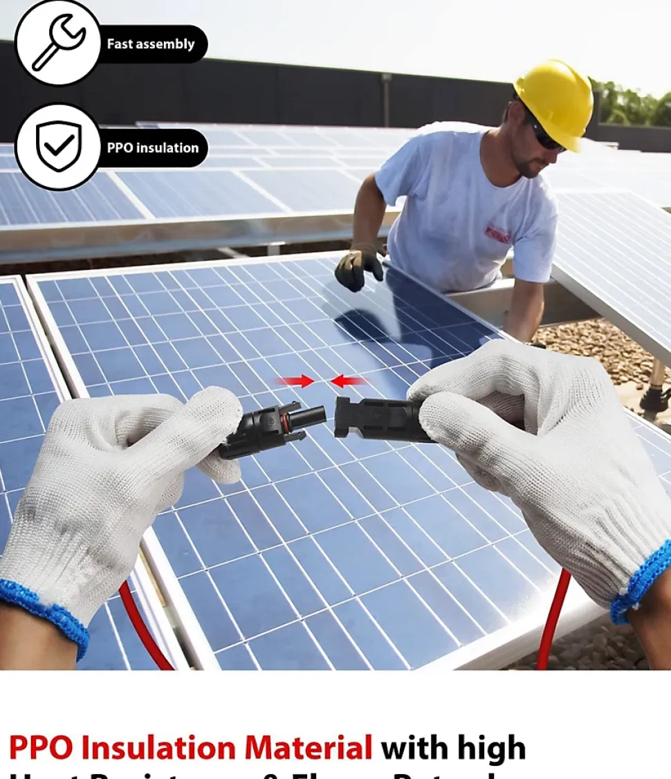 Elfcam - 2 Câbles Solaires 4mm² 20m, Connecteurs M/F, 12AWG, DC1500V, IP68, Anti-UV, Certifié TUV
