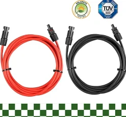 Elfcam - 2 Câbles Solaires 4mm² 10m, Connecteurs M/F, 12AWG, DC1500V, IP68, Anti-UV, Certifié TUV