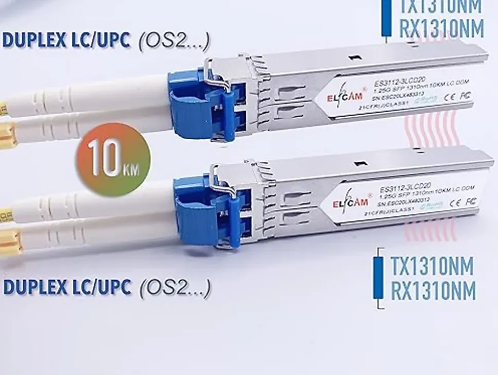 Elfcam - 2 Modules SFP 1,25 Gbps LC/UPC Duplex Monomode OS2 1310nm, 10 km, Transceivers Fibre Optique Performants