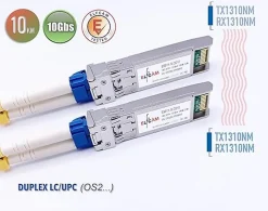 Elfcam - 2 Modules SFP+ 10 Gbps - LC/UPC Monomode OS2, 1310nm 10GBase-LR, 10 km, Compatibles Freebox Ultra