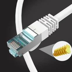 Elfcam - Câble Ethernet RJ45 Cat 7 SFTP 10m (Rond Blanc), 10Gbps, 600MHz, Cuivre, Anti-Interférences