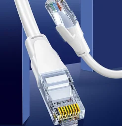 Elfcam - Câble Ethernet RJ45 Cat 7 SFTP 0.5m (Rond Blanc), 10Gbps, 600MHz, Cuivre, Anti-Interférences