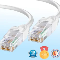 Elfcam - Câble Ethernet RJ45 Cat 7 SFTP 0.5m (Rond Blanc), 10Gbps, 600MHz, Cuivre, Anti-Interférences