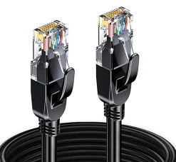 Elfcam - Câble Ethernet RJ45 Cat 7 SFTP 1m (Rond Noir), 10Gbps, 600MHz, Cuivre, Anti-Interférences