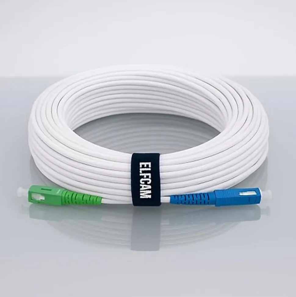 Elfcam - Câble Fibre Optique SC-APC à SC-UPC - 3m (Blanc), Jarretière Optique 9/125um, Compatible Freebox, Livebox
