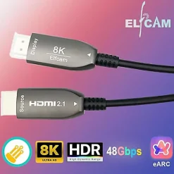 Elfcam - Câble HDMI 8K Fibre Optique 10m (Noir) - 48Gbps, HDMI 2.1, 8K 60Hz, 4K 120Hz, HDR10, eARC, PS5, Xbox, TV