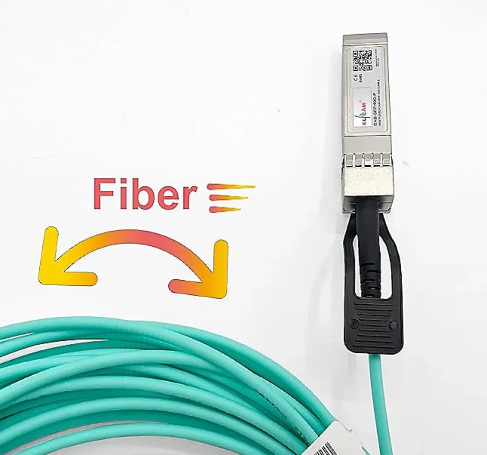 Elfcam - Câble Optique Actif SFP+ à SFP+ - 8m, AOC 10 Gbit/s OM3, Ultra Performant, Réseau Professionnels, PC