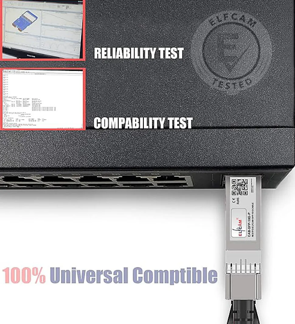 Elfcam - Câble Optique Actif SFP+ à SFP+ - 60m, AOC 10 Gbit/s OM3, Ultra Performant, Réseau Professionnels, PC