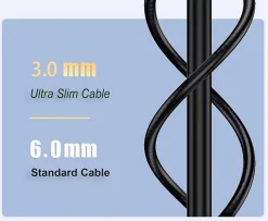 Elfcam - Câble RJ45 Cat 6 Slim 1m (Noir) - 32AWG Ultra Fin, Réseau LAN/WAN, Haut Débit, Idéal PC, Box, Routeur