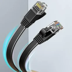 Elfcam - 15m Câble Ethernet Cat 8 Plat Noir LAN/WAN, SFTP 28AWG, 2000MHz 40Gbps avec Connecteurs RJ45 Haute Qualité