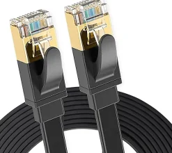 Elfcam - 15m Câble Ethernet Cat 8 Plat Noir LAN/WAN, SFTP 28AWG, 2000MHz 40Gbps avec Connecteurs RJ45 Haute Qualité
