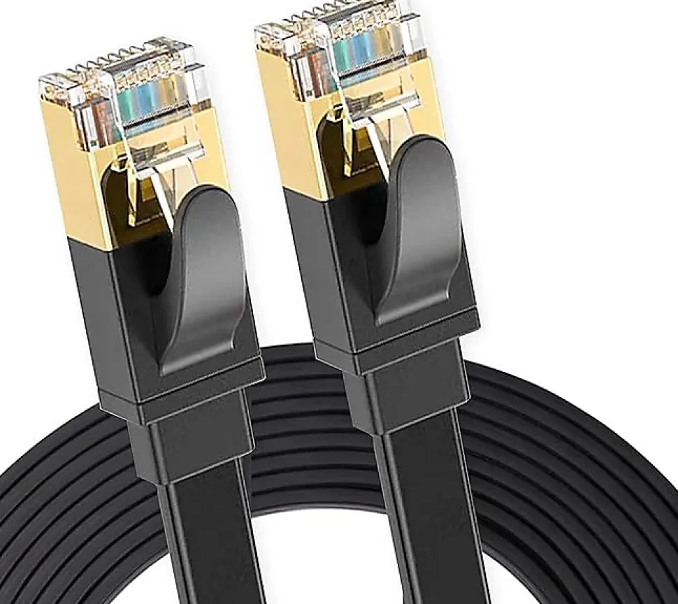 Elfcam - 20m Câble Ethernet Cat 8 Plat Noir LAN/WAN, SFTP 28AWG, 2000MHz 40Gbps avec Connecteurs RJ45 Haute Qualité