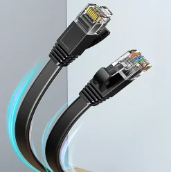 Elfcam - 20m Câble Ethernet RJ45 Cat7 Flat Noir, 10Gbps 600MHz, Cuivre, SFTP, Anti-Bruit, PC, Modem, Routeur