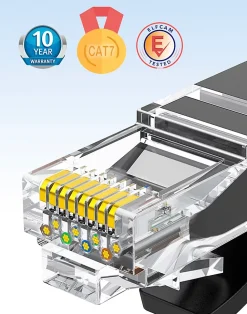 Elfcam - 25m Câble Ethernet RJ45 Cat7 Flat Noir, 10Gbps 600MHz, Cuivre, SFTP, Anti-Bruit, PC, Modem, Routeur