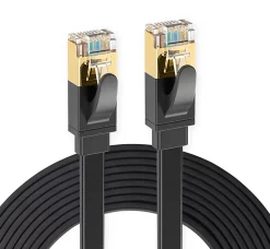 Elfcam - 25m Câble Ethernet RJ45 Cat7 Flat Noir, 10Gbps 600MHz, Cuivre, SFTP, Anti-Bruit, PC, Modem, Routeur
