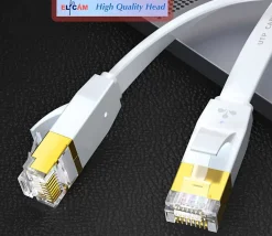 Elfcam - 10m Câble Ethernet RJ45 Cat7 Flat Blanc, 10Gbps 600MHz, Cuivre, SFTP, Anti-Bruit, PC, Modem, Routeur