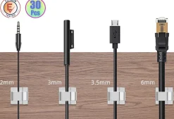 Elfcam - 30x Clips Câble Adhésif Ethernet, Blanc 8.0mm, Maison/Bureau, Attache Fil (Lot de 30)