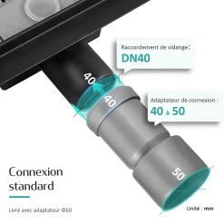 EMKE Caniveau de Douche 70 cm, Acier Inoxydable, Siphon de Sol 2 en 1 avec Filtre à Cheveux, Finition Noire