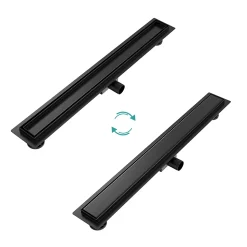 EMKE Caniveau de Douche 50 cm, Acier Inox, Siphon de Sol 2 en 1 avec Filtre à Cheveux, Finition Noire Élégante