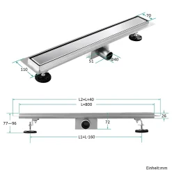 EMKE Siphon de douche linéaire, 80x7 cm, inox brossé SUS304, double installation
