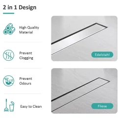 EMKE Siphon de douche linéaire, 80x7 cm, inox brossé SUS304, double installation