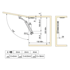 Emuca Compas pour portes levantes Altius One, Gamme de force 1440-2200, Acier, Nickelé