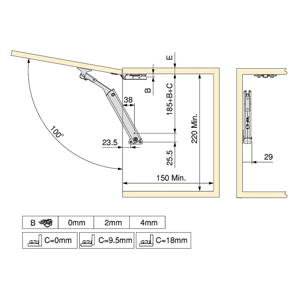 Emuca Compas pour portes levantes Altius One, Gamme de force 940-1710, Acier, Nickelé