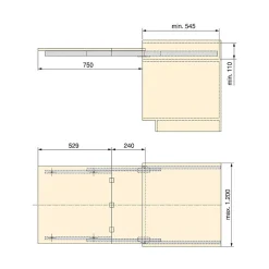 Emuca Coulisses pour table à rallonge Coktail Reverse H35, Aluminium, Inox anodisé