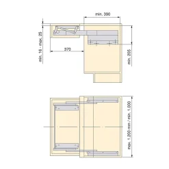 Emuca Coulisses pour table extensible et relevable Oplà Folding+39 M120, Aluminium, Inox anodisé