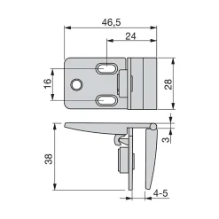 Emuca Jeu de charnières pour portes en verre, centrales, épaisseur 4-5mm, Zamak, Chromé brillant