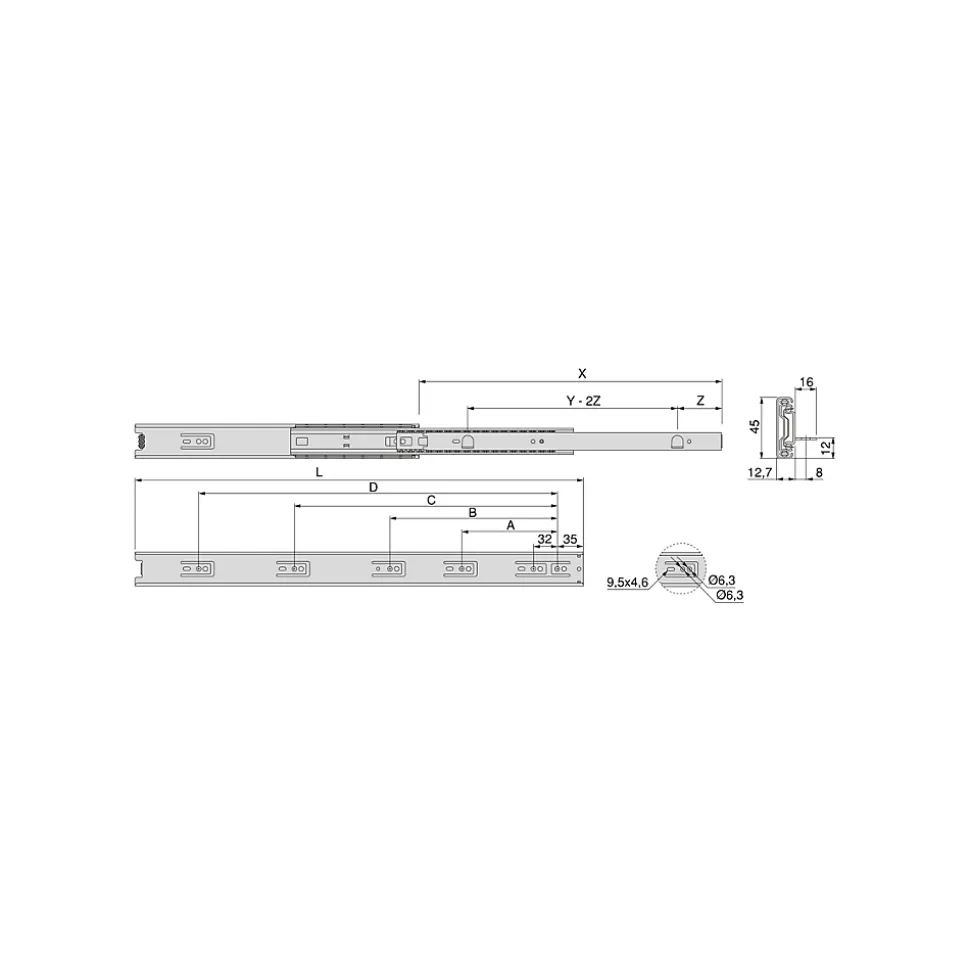 Emuca Jeu de coulisses à billes à sorties totale avec supports, hauteur 45mm, longueur 300mm, Acier, Zingué