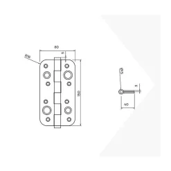 Emuca Lot de 5 charnières de porte de sécurité, 150x80mm, charnières anti-dégondage à bords arrondis, sans garniture, Acier, Noir